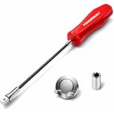 Powerbuilt Magnetic Oil Drain Plug Remover Tool, Flexible Shaft for Easy Reach, Hex Bit Magnet Adapter, Hold and Remove Plugs - Red 942072