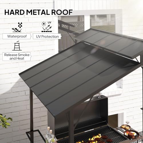 Outsunny 8x5 Hardtop Grill Gazebo with Double Metal Roof & Storage Shelves image 21