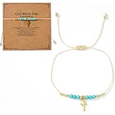 SHINUS BOHO Dainty Cross Blessing Natural Crystal Bracelet for women,Handmade Boho Braided String Cross Bracelet Statement Minimalism Religious Gift Friendship Christian