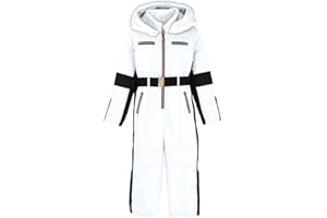 Teen Kids Girls Snowsuit Removable 𝗙𝘂r Collar 𝗢ne Piece Winter Jumpsuits with Belt Outdoor Ski 𝗦𝗻ow Suit