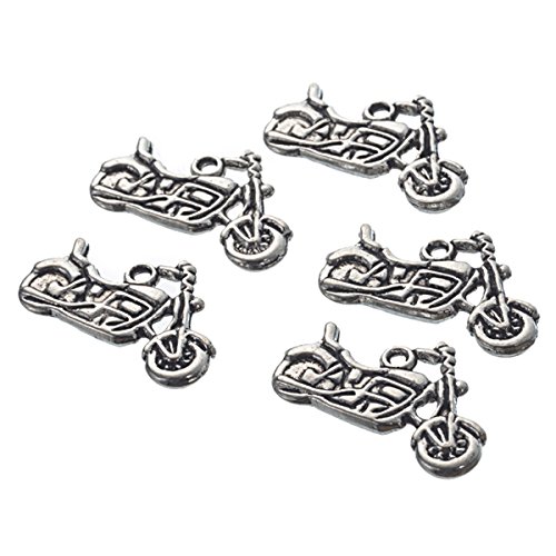 Housweety 30Pcs Silver Tone Motorcycle Charms Pendants 24x14mm