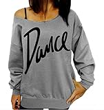 Voguegirl Women Dance Letter Printed Off Shoulder Slouchy Sweatshirts Sweater,Grey5,Medium
