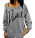 Voguegirl Women Dance Letter Printed Off Shoulder Slouchy Sweatshirts Sweater,Grey5,Medium