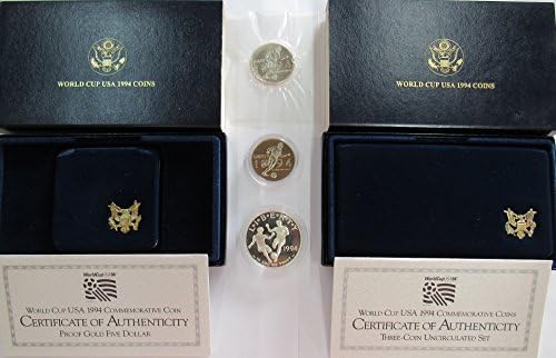1994 Various Mint Marks World Cup USA Commemorative Empty Boxes with OGP/COA + 3 Commemorative Silver Coins (see description for details) Proof & Uncirculated