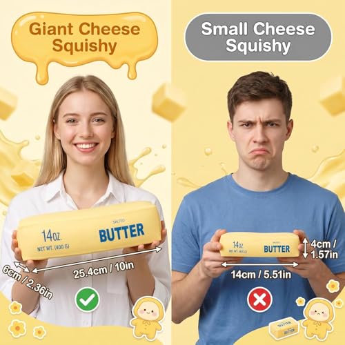10in Giant Butter Squishy, Glitter Dumpling,Jumbo Big Butters 14oz Squeeze Stress Balls, Large Butter Stick Stress Relief Slow Rising Fun for Anxiety Relief Party Favors