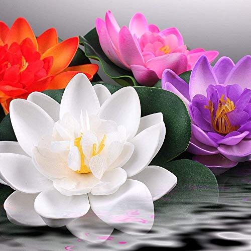 Newest trent Set of 4 Artificial Floating Pond Decor Water Lily/Lotus Foam Flower for Aquarium Garden Pond - 3 (2.5" h x 7" Dia)