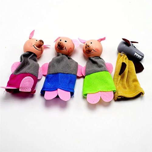AMA(TM) Children Finger Toy Hand Puppets for Telling Story, Festival Birthday Gifts, for Kids Friends Families, Family Party and Story Before Sleepping Rigid Demand (4PCS Three Little Pigs and Wolf)