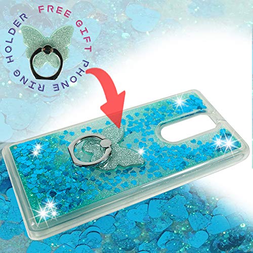 CoolPad Legacy Clear Case, ZASE Liquid Glitter Sparkle Bling Phone Case for CoolPad Legacy 6.36 inch (Metro,Boost) Cute Protective Cover Waterfall Floating Quicksand w/Phone Ring Holder (Teal Blue)