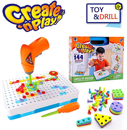 SANSIRP Kids Creative Drilling Toy with Screwdriver Tool Playset Screw Puzzle Learning Toys Building Blocks DIY Design Tool Sets for Childs 2-10 Ages Boys and Girls (144 Pieces) - Thumbnail 6