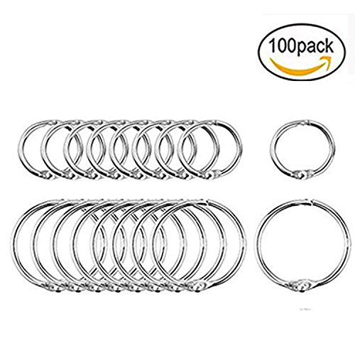 Jelacy 1 Inch and 0.75 Inch Book Rings Loose Leaf Binder Ring Metal Book Rings Plated Binder Rings Key Keychain Rings (100 Pieces) r Rings Key Keychain Rings (100 Pieces)