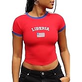 Vintage Graphic Baby Tees for Women Brazil Shirt Y2k Tops Baby Crop Tees 90s Summer Going Out Tops Streetwear Shirts