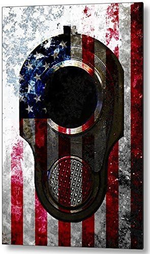 Colt M1911 45 Caliber &amp; American Flag On Distressed Metal Printed on Small Metal Plate - Man Cave Decor - Patriotic Home Decor - Military Themed Gifts