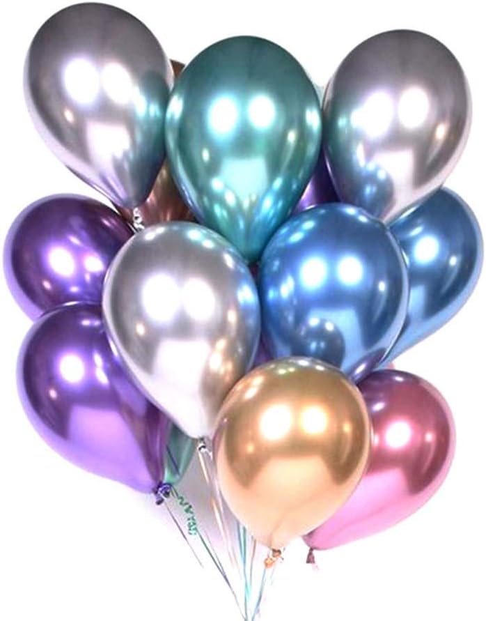 HMQD 60Pcs 12'' Multicolor Metallic Chrome Balloons, Helium Shiny Latex Balloons for Birthday Party Wedding Baby Showers Graduation Decoration
