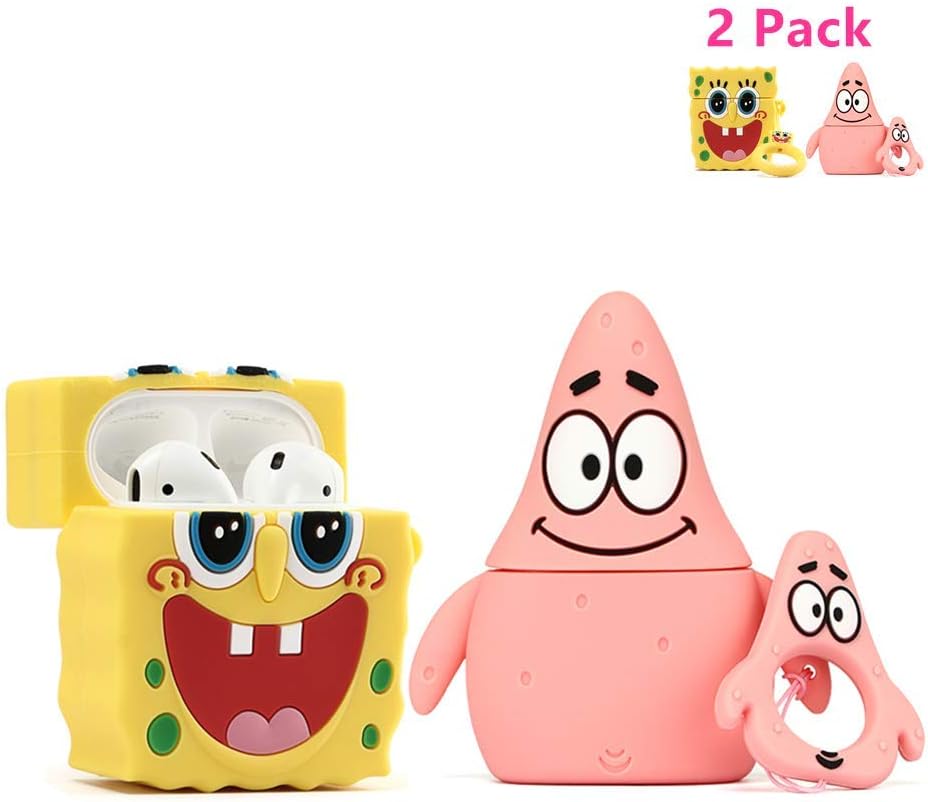 ZAHIUS Airpods Silicone Case Cool Cover Compatible for Apple Airpods 1&2 [Cartoon Series][Designed for Kids Girl and Boys](2Pack Patrick Star&Spongebob)