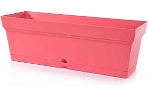 MINTRA OFFICE Mintra Window Box Planter, Window Planter Box for Indoor Outdoor Use, Rectangular Pots with Saucers & Drainage Holes, Decorative Plant Pots for Window Sill, Shelf, Desktop, 19" Wx6.75 H, Coral