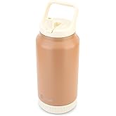 Luxgola 64 oz Insulated Water Bottle, Half Gallon Stainless Steel Vacuum Tumbler with Flip Straw Lid and Top Handle - Keeps Drinks Cold/Hot, Wide Mouth, Leak Proof, BPA-free, Non-slip Base (Khaki)