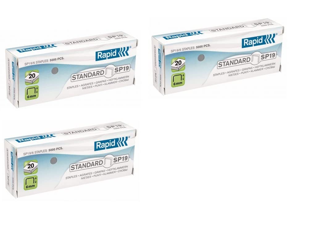 Rapid SP19 Standard Staples, For Stapling up to 20 Sheets, Use with Stapling Pliers, Galvanised Wire, Pack of 15000, 24873900