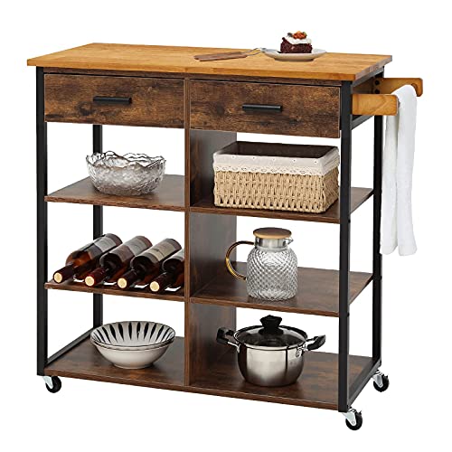 usikey Rolling Kitchen Island Cart, Industrial Kitchen Island on Wheels ...