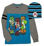 Nintendo Super Mario Brothers Long Sleeve Graphic Shirt with Beanie