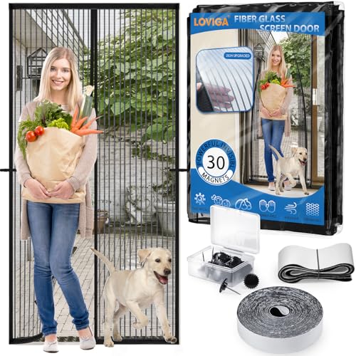 Magnetic Screen Door Heavy Duty, LOVIGA Thickened Fiberglass Screen Door Mesh, Self Sealing, Tear Resistant, Easy Assemble, Fine Mesh Keep Bugs Out 38 Inch by 83 Inch
