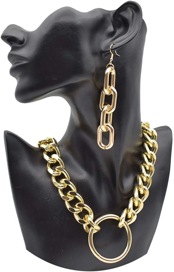 Cuban Link Chain Necklaces Set Chunky Circle Necklace Long Dangle Earrings for Women