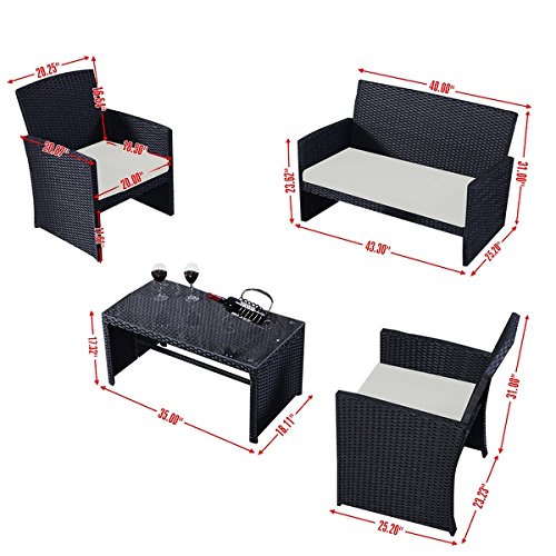 Costway 4 Pc Rattan Patio Furniture Set Garden Lawn Sofa Wicker