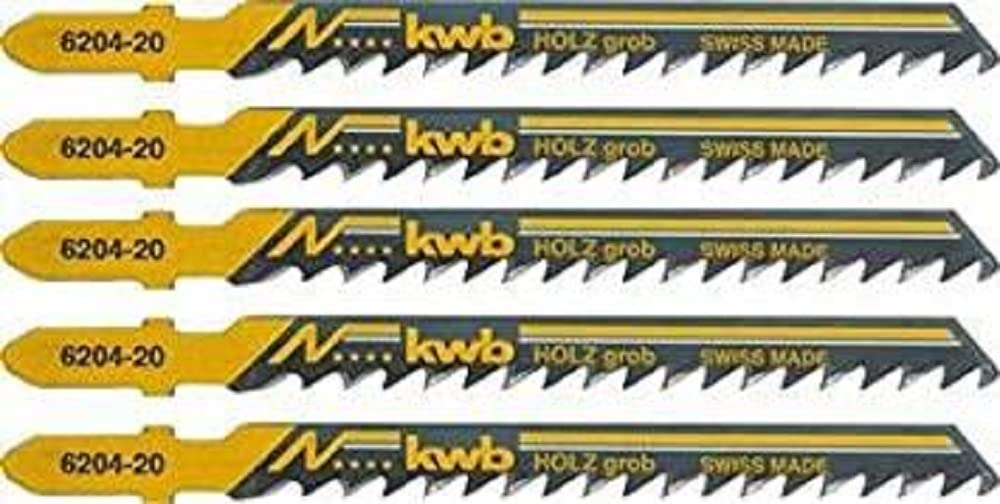 kwb Jigsaw Blades for Wood Made Of Flexible Hcs Steel With Single-Cam Shank (T-Shank), Grooving tooth, Extra-Thick Blade Thickness, Long-Lasting Sharpness, Black Lacquered, Coarse