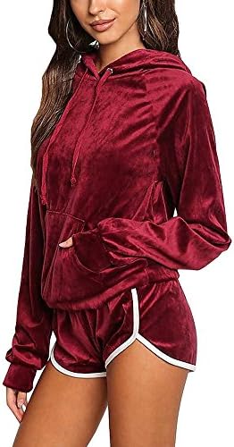 Noih Womens Velvet Hoodie And Shorts Set Tracksuit With Pocket