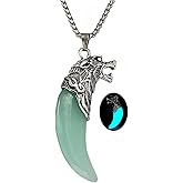 Wolf Teeth Necklace for Women Men Wolf Totem Amulet Pendant Necklace Luminous Wolf Dog Fang Necklace Halloween Necklace Glow in The Dark Gift Jewelry