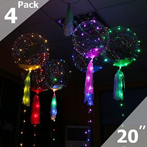20 inches (Fully Inflated) Bubble BoBo Balloon LED String Lights, RGB Multi-Colors Bubble Lights for Party, Christmas Decoration,Birthday, Fillable with Helium and 72hours Working Time-Multi(4 Packs)