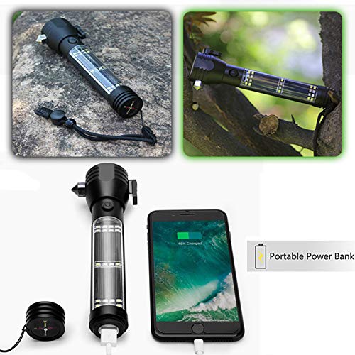 Brightest LED Car Flashlights Set, MOCCO 7 in 1 Multi-Function COB Light Solar Powered Water Resistant Ultra Bright 3W LED Car Emergency Flashlight Rechargeable Torch Light with Compass - Thumbnail 6
