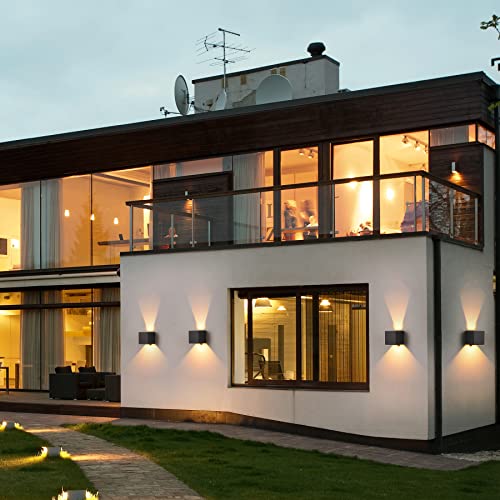 Pack of 2 LED Wall Light Indoor/Outdoor with Motion Sensor, 12 W, 3000 K Warm White Wall Lamp, IP 65 Waterproof Outdoor Wall Light, Modern Outdoor Wall Lighting with Up and Down Adjustable Beam Angle, Black