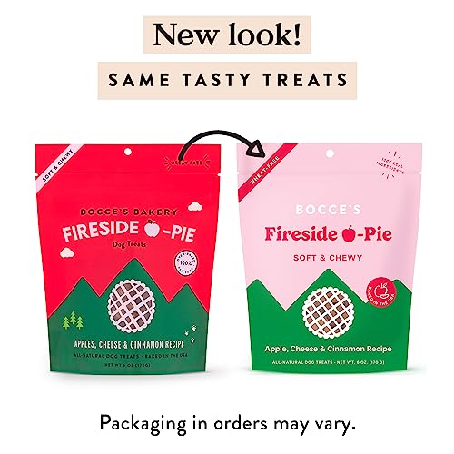 BOCCE’S BAKERY FIRESIDE APPLE PIE TREATS FOR DOGS, WHEAT-FREE EVERYDAY DOG TREATS, MADE WITH REAL INGREDIENTS, BAKED IN THE USA, ALL-NATURAL SOFT & CHEWY COOKIES, APPLES, CHEESE & CINNAMON, 6 OZ