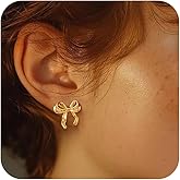 CAROVO Dainty 14K Gold Earring Sets Tiny Cartilage Bow Butterfly CZ Stud Small Chunky Open Hoop Earrings Set Multiple Piercing for Women