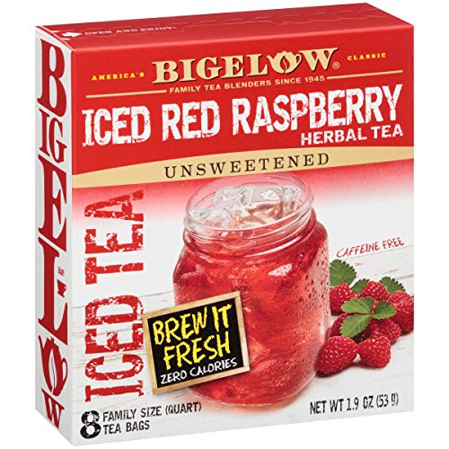 Bigelow Red Raspberry Quart size Iced Herbal Tea Bags, 48 Caffeine Free