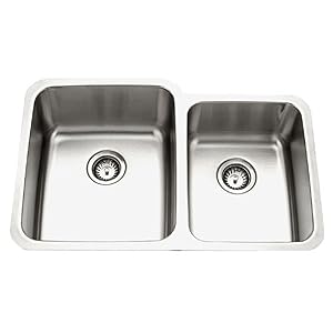 Houzer MES-3221-1 Medallion Gourmet Series Undermount Stainless Steel 60/40 Double Bowl Kitchen Sink , Small Bowl Right