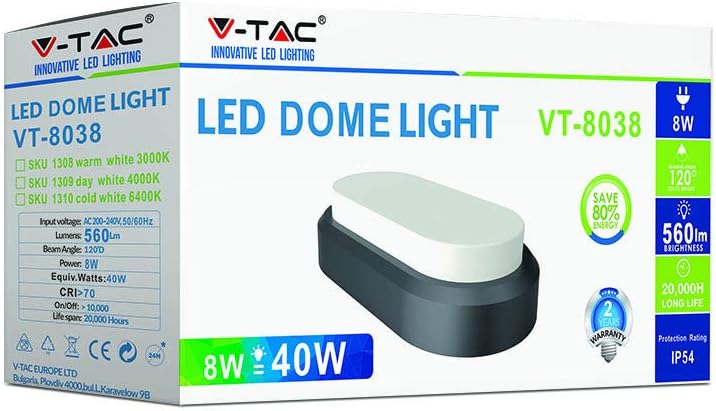 V-TAC 8W Rectangle Oval Dome Light 4000K VT-8038 - Image 4