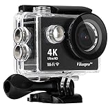 Vikeepro Action Camera 4K Waterproof Sports Camera With 170 Degree Ultra-Wide Angle Lens, Wi-Fi Wrist 2.4G, Wireless RF Remote Control, 2 Batteries and Free Accessories Kit (Black)