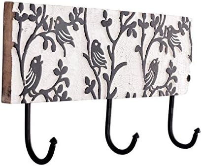 Christmas Gifts Sale Wooden Hand Carved Wall Mounted Hanging Key Holder Decorative Showpiece Key Hook Organizer Best for Gifting and Home Decor (White Wash)