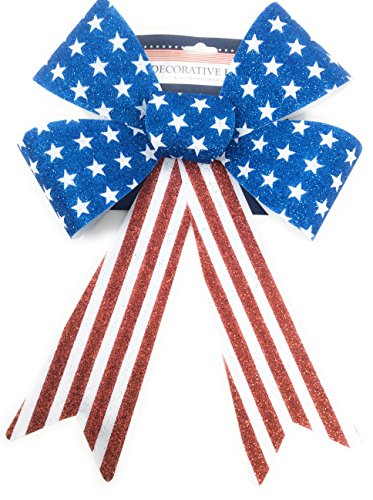 American Patriotic Fourth 4th of July USA Flag Independence Day Celebration Decorative Bow Glittery Stars & Stripes