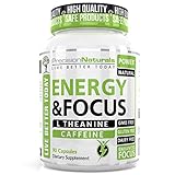 Energy Focus Pills - Natural Caffeine L Theanine Supplement – Memory, Clarity Brain Booster - No Crash/Jitters Premium Cognitive Stack - Best Mental Performance Nootropic Formula for Men and Women 60