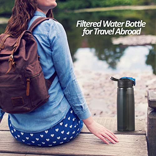 Carbon water filter bottle priced at $19.99, made with Tritan material.