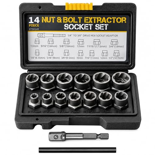 15 PIECE NUT REMOVER SET - Screw extractor set with 13 nut extractors and hex adapter for removing rusted and damaged screws, bolts and nuts for