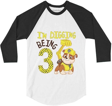 Download Amazon Com Paw Patrol Rubble Digging 3rd Birthday Toddler Raglan 3 4 Sleeve Baseball Tee Clothing