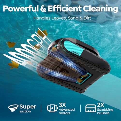 Pleco Pro Cordless Pool Cleaner Robot with 210-Min Runtime, Smart AI Navigation, App Control, Strong Wall Climbing, Waterline Cleaning, Dual-Layer Filtration, for In-Ground Pools up to 220㎡, Indigo