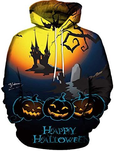 Zainafacai Fashion Print Hoodie- Unisex Realistic 3D Digital Hooded Top Sweatshirt-Happy Halloween 2018/2019