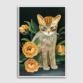 Framed Canvas Home Artwork Decoration Cute Cat Canvas Wall Art for Living Room, Bedroom - 16x24 inches