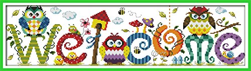 Stamped Cross Stitch KitsThe Owl Welcome 14Count 58cmx17cm DIY Needle Work for Home Decor