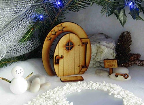 North Pole Opening Fairy Door. Festive Three-Dimensional Opening Fairy Door Wooden Self Assembly Craft Kit with Door Mat, Sign & Key