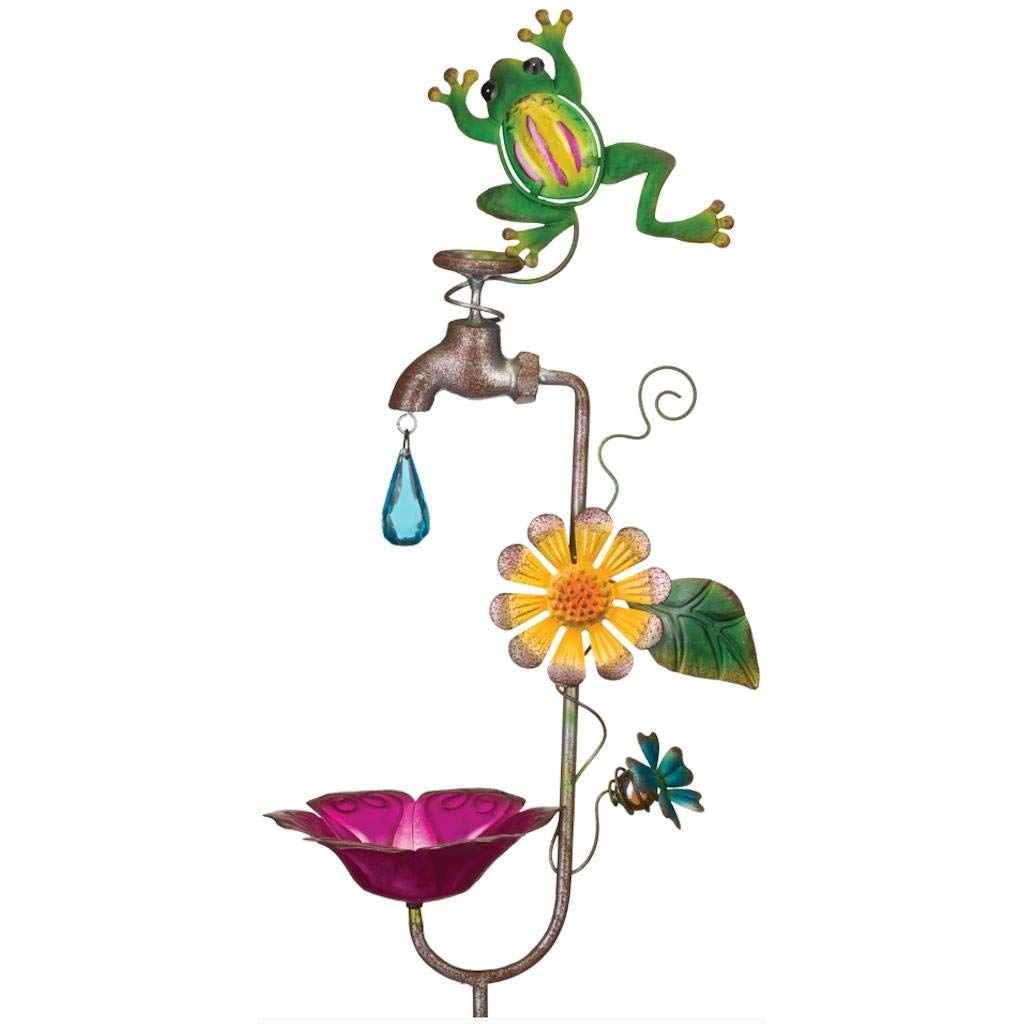Regal Art Gift 12150 Faucet Bird Feeder Frog Garden Stake Green